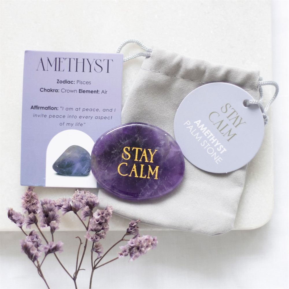 Something Different - Stay Calm Amethyst Palm Stone Kristal - Paars